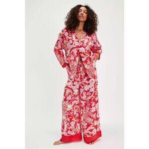 Free People NEW Dreamy Days Pajama Set Flame Red Combo